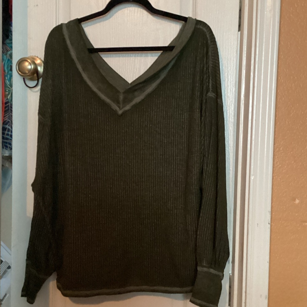 Seven7 Olive Off-the-Shoulder Sweater